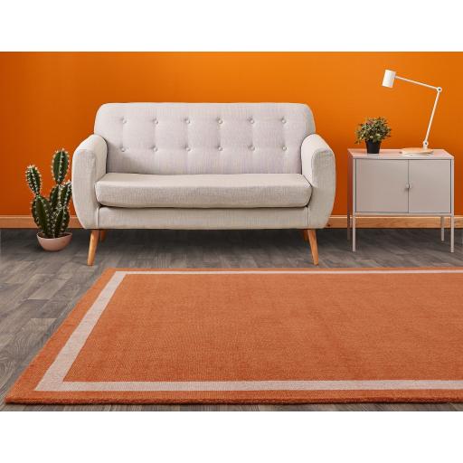 Albi Orange Border Classic Plain Pure Wool Rug