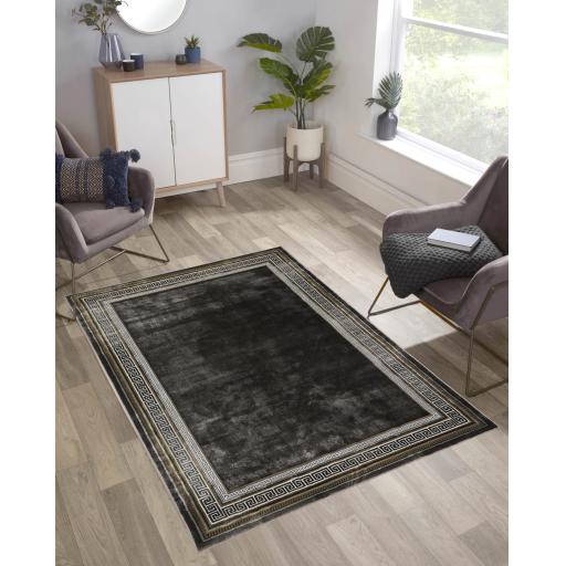 Bianco 185UA Rug Living Room Greek Antique Bordered Dark Grey Gold Rug