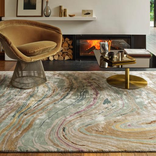 Katherine Carnaby Tuscany Silk Abalone Marble Rug Premium Hand Woven Luxury Abstract Shiny Multi Rug