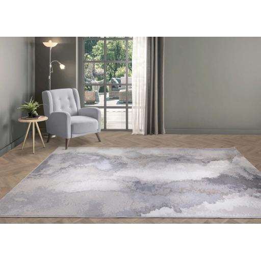 Stellar ST03 Modern Rug Painterly Abstract Marbled Soft Silky Shiny Beige Natural Rug