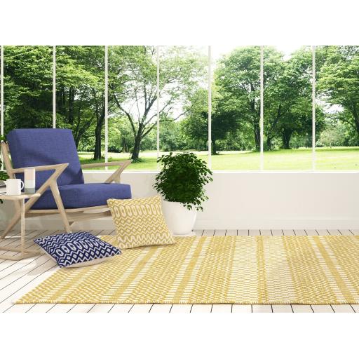 Halsey Indoor Outdoor Rug Hand Woven Geometric Flatweave Reversible Mustard Yellow Rug & Runner & Cushion