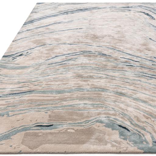 Katherine Carnaby Tuscany Silk Azzuro Marble Rug Premium Hand Woven Luxury Abstract Shiny Grey Blue Rug