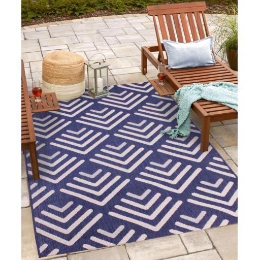 Chevron Outdoor Rug for Garden Patio Picnic Travel Indoor Kitchen Summer Breeze Navy Blue Rug