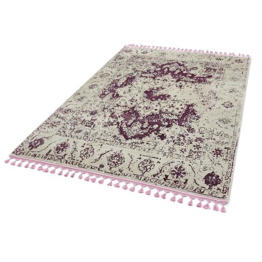Classic Vintage Katherine Carnaby Rug Traditional Silky Viscose Flatweave Shiny Shimmer Soft Fringed Pink Rug