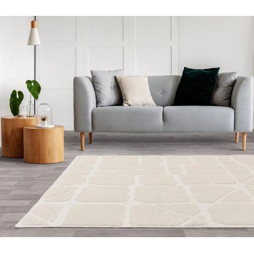 Washable Rug Freja Method Short Pile Modern Abstract Geometric Ivory White Rug