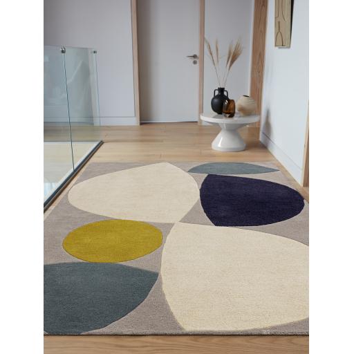 Reef Mid Century Modern Geometric Wool Rug in Grey and Teal