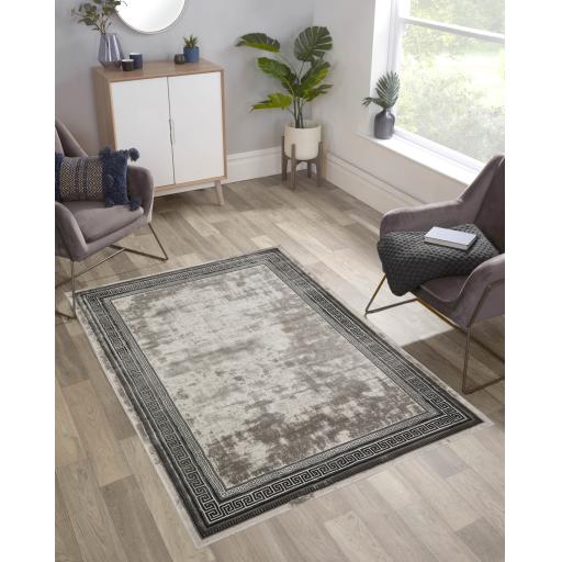 Bianco 185UA Rug Living Room Greek Antique Bordered Silver Rug