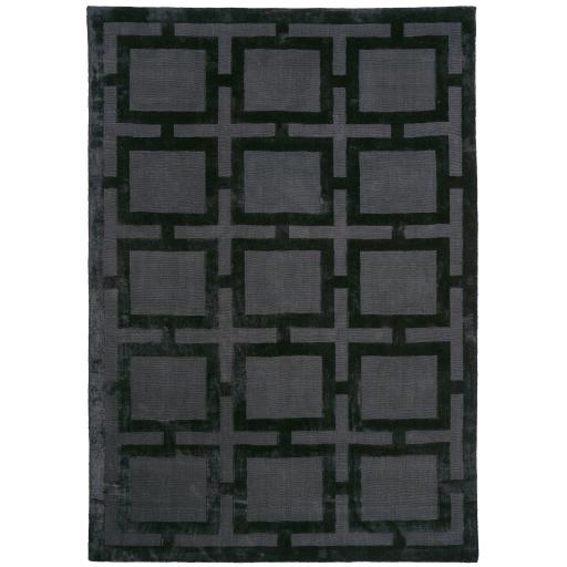 Eaton Katherine Carnaby Rug Modern Geometric Hand Woven Silky Viscose Metallic Sheen Super Soft Black Rug