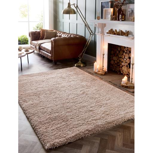 Hadley Rug Modern Plain Abstract Shaggy Thick Soft Fluffy Sumptuous Beige Rug