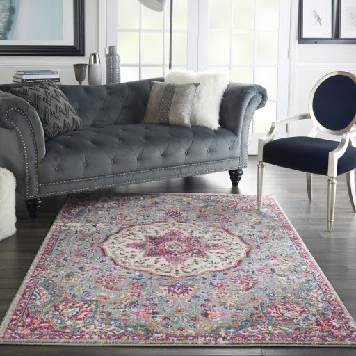 Passion Rug PSN22 Modern Traditional Medallion Persian Grey Multi Coloured Rug by Nourison