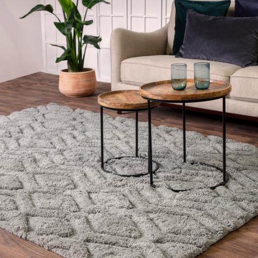 Harrison Shaggy Silver Rug for Living Room Diamond Pattern Hand Carved Super Soft Grey Rug