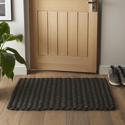 Didsbury Braided Rope Doormat Rug for Home Entry Entrance Balcony Conservatory Kitchen Hallways Dirt Mud Scraping Hand Woven Reversible Floor Mat Doormat in Slate Grey