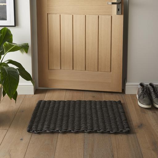 Didsbury Braided Rope Doormat Rug for Home Entry Entrance Balcony Conservatory Kitchen Hallways Dirt Mud Scraping Hand Woven Reversible Floor Mat Doormat in Charcoal Grey