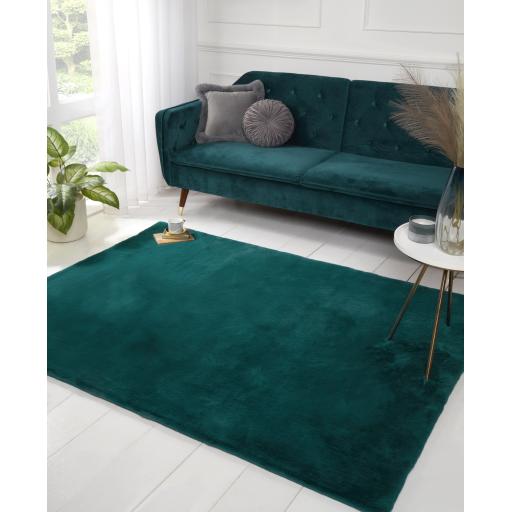 Luxe Faux Fur Plain Super Soft Shaggy Rug in Teal