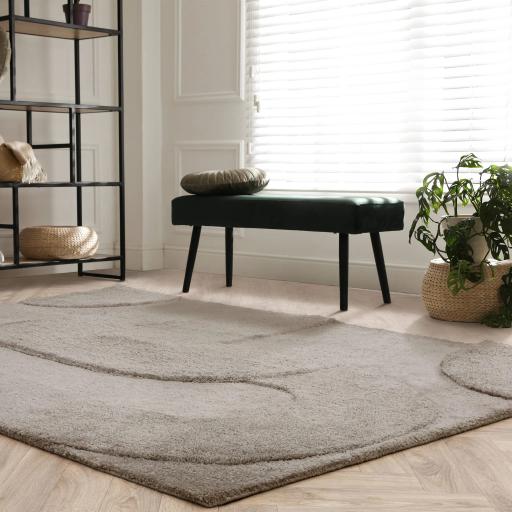 Tova Modern Plain Geometric 3D Pattern Tufted Soft Touch Rug in Beige Moleskin