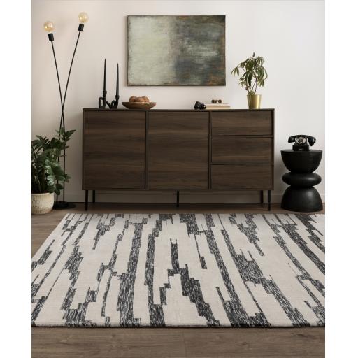 Mason Ikat Modern Abstract Rug in Charcoal Grey Cream