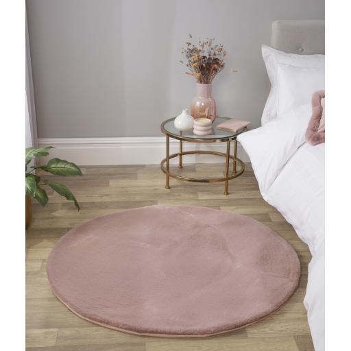 Luxe Faux Fur Plain Super Soft Shaggy Rug in Blush Pink