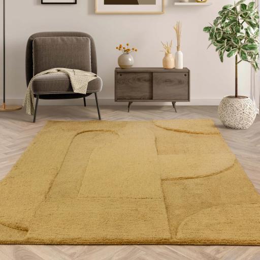 Tova Modern Plain Geometric 3D Pattern Tufted Soft Touch Rug in Ochre Gold