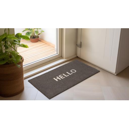 Charcoal Grey Hello Doormat DO01 Coir Non-Slip Floor Mat in 45x75 cm