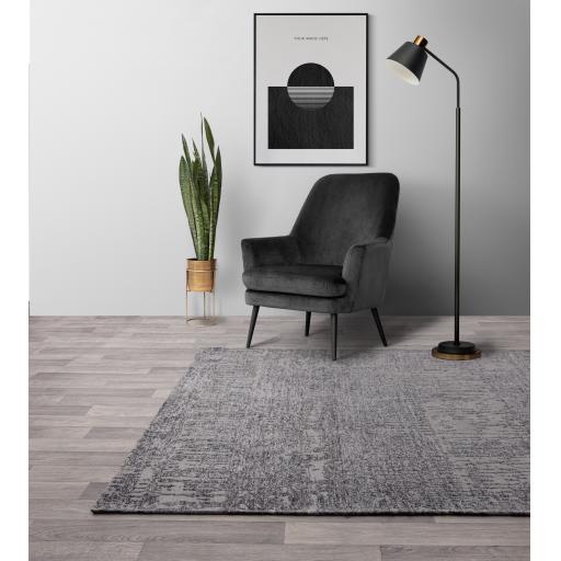 Beau Carbon Grey Silver Modern Abstract Short Pile Rug