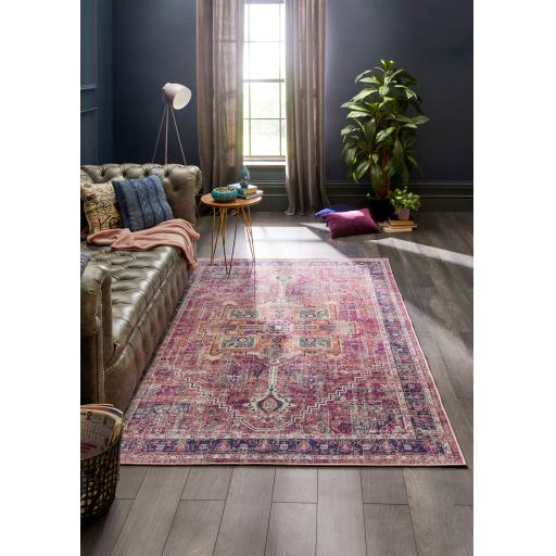 Origins Granada Traditional Bordered Rug & Hallway Runner in Ruby