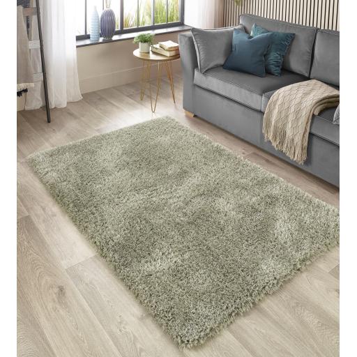 Chicago Shaggy Modern Plain Rug Hallway Runner Circle in Sage Green