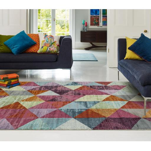 Amelie AM08 Harlequin Modern Abstract Geometric Traingles Rug in Multi Colours