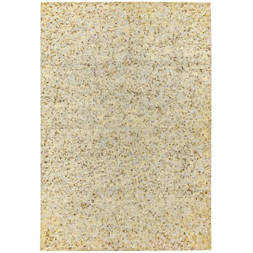 Elona Mosaic Cowhide Hand Made Flatweave Patchwork Leather Rug in Yelow Gold