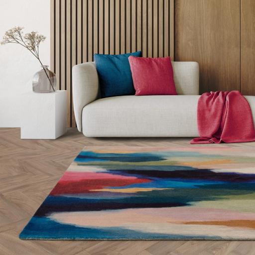 Vision Pigment Wool Pictorial Ombre Effect Hand Tufted Short Pile Modern Abstract Rug in Multi Colours