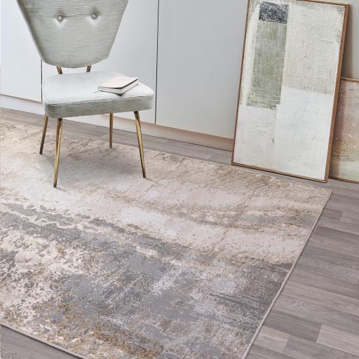 Aurora Cliff AU24 Modern Abstract Marbled Rug in Grey Silver Natural