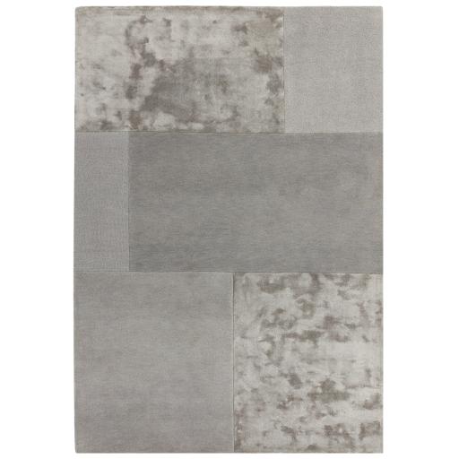 Tate Hand Carved Wool Viscose Plain Geometric Blocks Silver Grey Rug