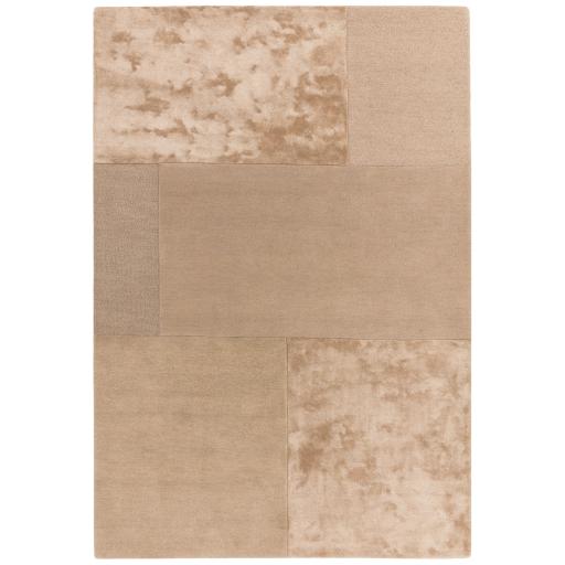 Tate Hand Carved Wool Viscose Plain Geometric Blocks Sand Beige Natural Rug