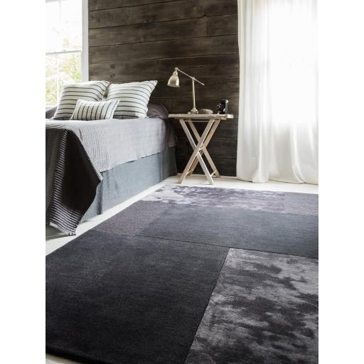 Tate Hand Carved Wool Viscose Plain Geometric Blocks Grey Charcoal Rug