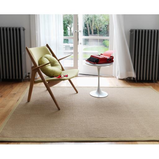 Sisal Jute Plain Non-Slip Linen Natural with Sage Green Border Rug & Runner