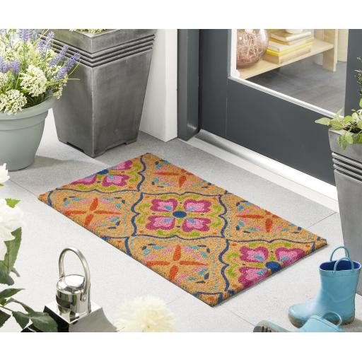 My Mat Printed Coir Bright Tile Multi Doormat in 45x75 cm