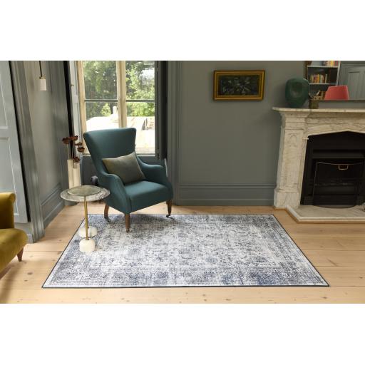 Eco-Washable Vintage Imperial Grey Non-Slip Rug