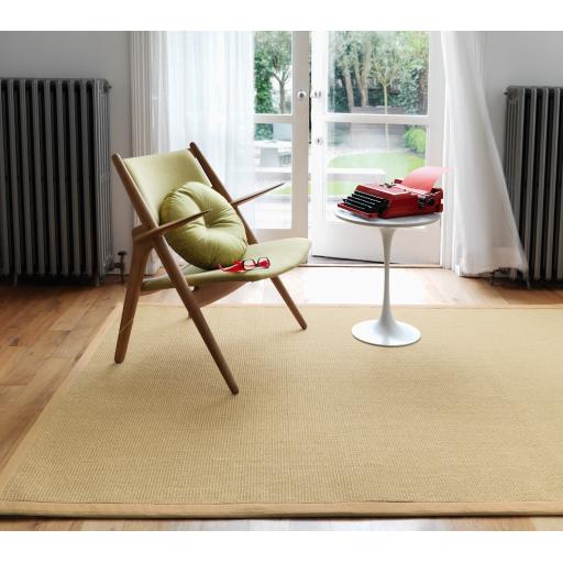 Sisal Jute Plain Non-Slip Linen Natural with Beige Border Rug & Runner