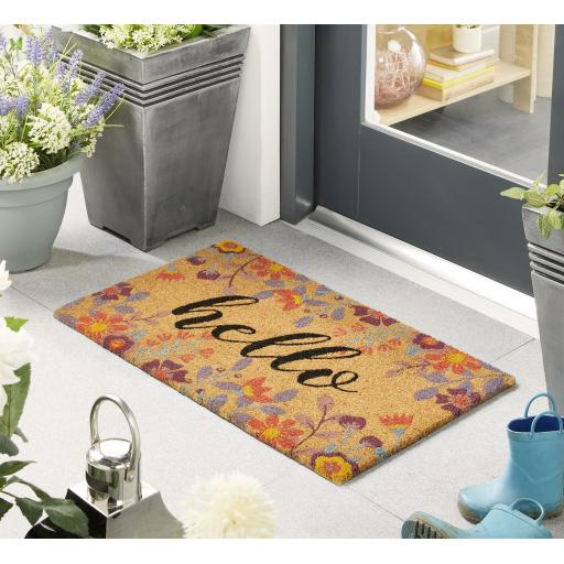 My Mat Printed Coir Floral Hello Doormat in 45x75