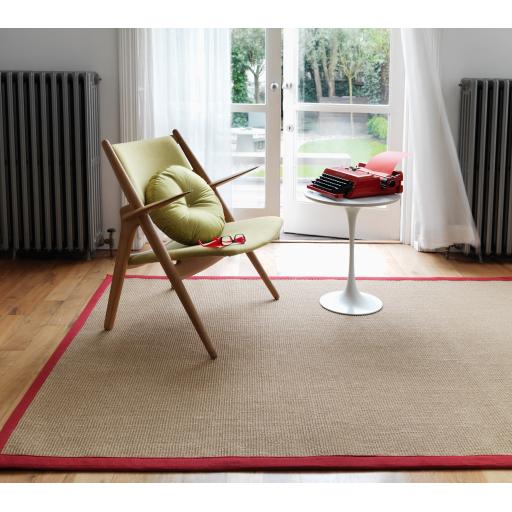 Sisal Jute Plain Non-Slip Linen Natural with Red Border Rug & Runner