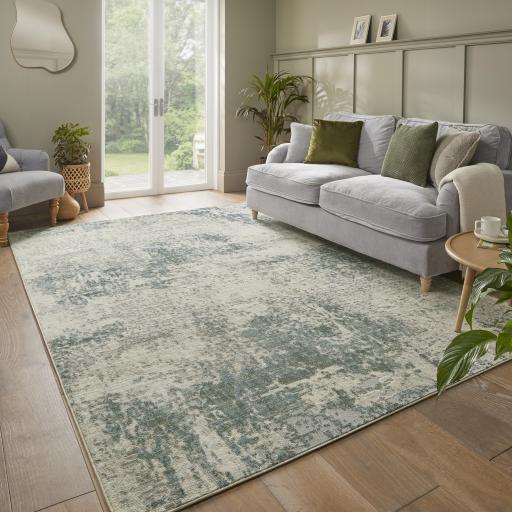 Rossa ROS03 Modern Abstract Rug in Ivory Green