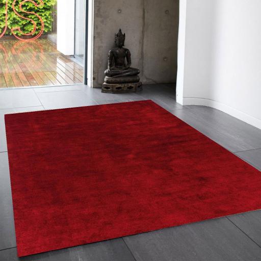 Milo Modern Plain Short Pile Shaggy Soft Silky Red Rug