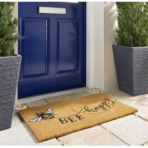 My Mat Printed Coir Bee Happy Doormat in 45x75 cm