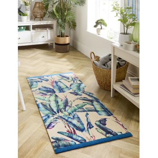 My Studio Tropical Pastel Palms Non-Slip Kitchen Home Entrance Runner Hall Rug in Multi Colours