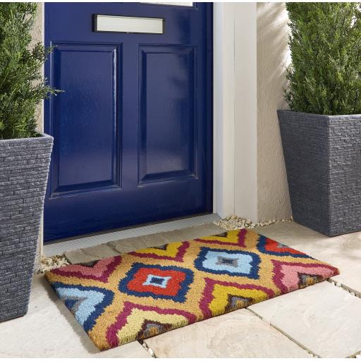 My Mat Printed Coir Bright Ikat Multi Coloured Doormat 45X75