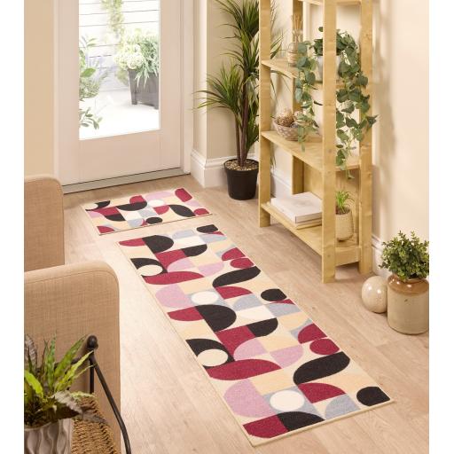 Floormatters Washable Runner and Doormat Set Purple Geo Anti-Slip Mat in 40x60 & 50x150 cm