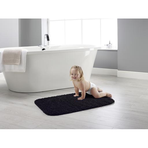 Buddy Bath Washable Shaggy Bathroom Toilet Mats Non-Slip Rug in Black