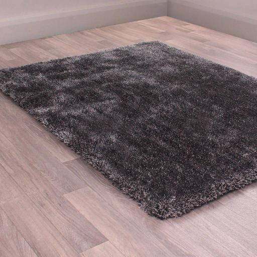 Indigo Plain High Pile Shiny Soft Shaggy Charcoal Rug