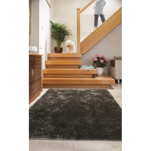 Origins Glamour/Shimmer Charcoal Grey Soft Silky Shaggy Rug