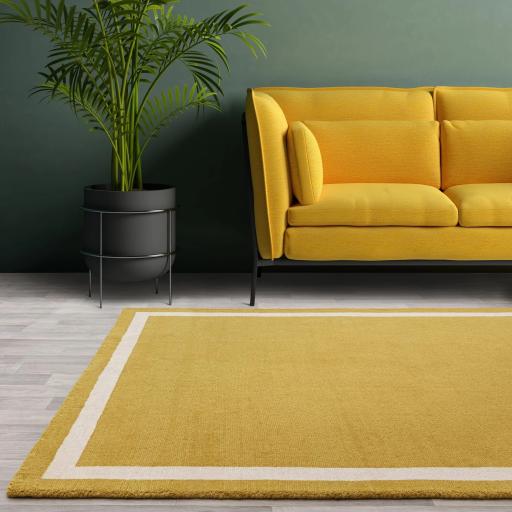 Albi Ochre Yellow Border Classic Plain Pure Wool Rug