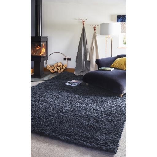 Maine Midnight Blue Tubular Pile Rug Hand-Woven with New Zealand & European Wools